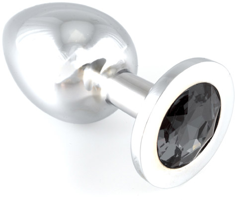 Stainless Steel Butt Plug with Crystal - Black (L)