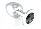 Stainless Steel Butt Plug with Crystal - Black (L)