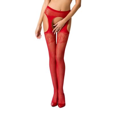 Passion S005 | Strümpfe und Strumpfgürtel aus Mesh | Rot