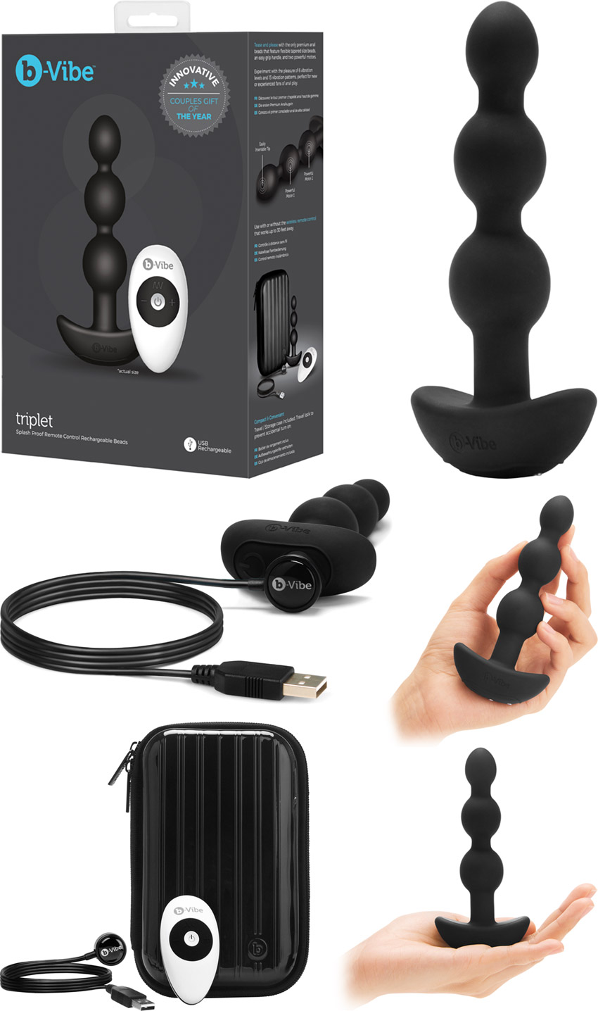 b-Vibe Triplet Remote controlled vibrating anal beads - Black
