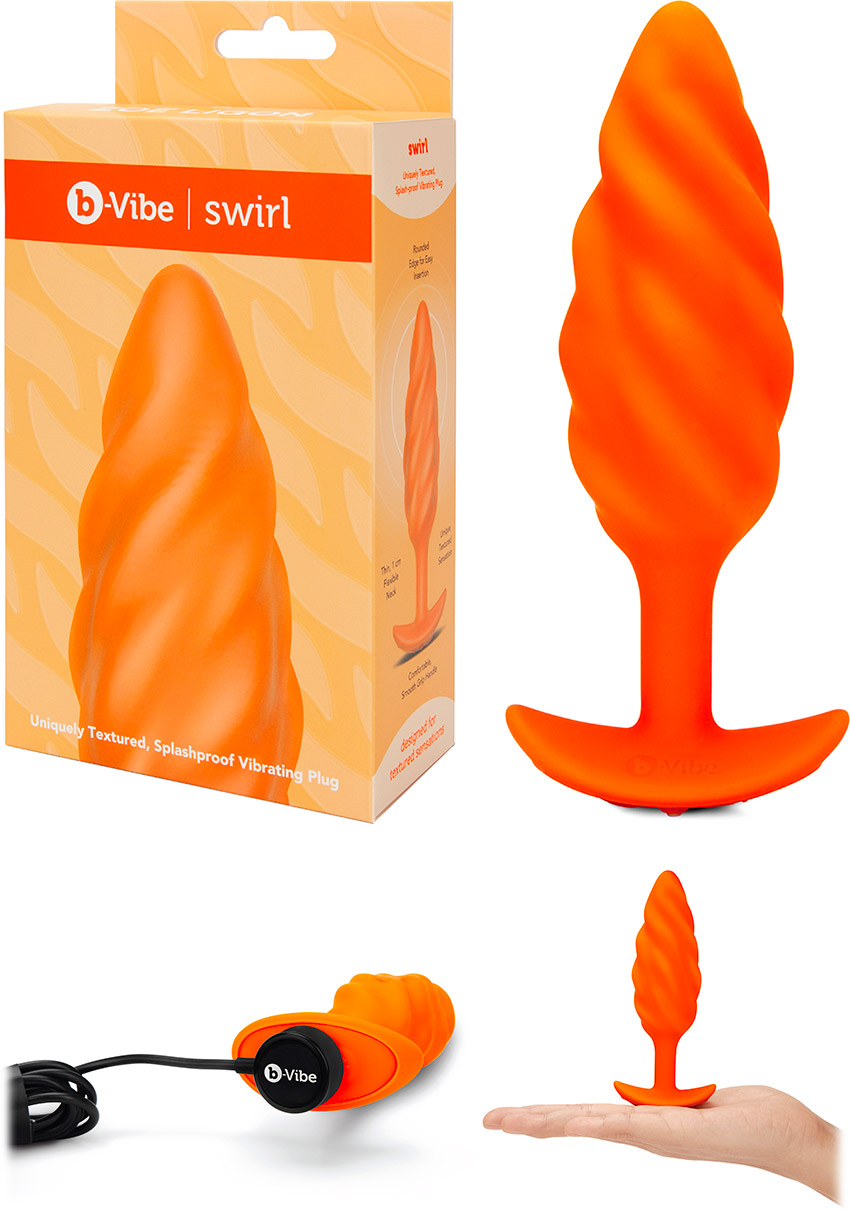 b-Vibe Swirl vibrating & textured butt plug - Orange