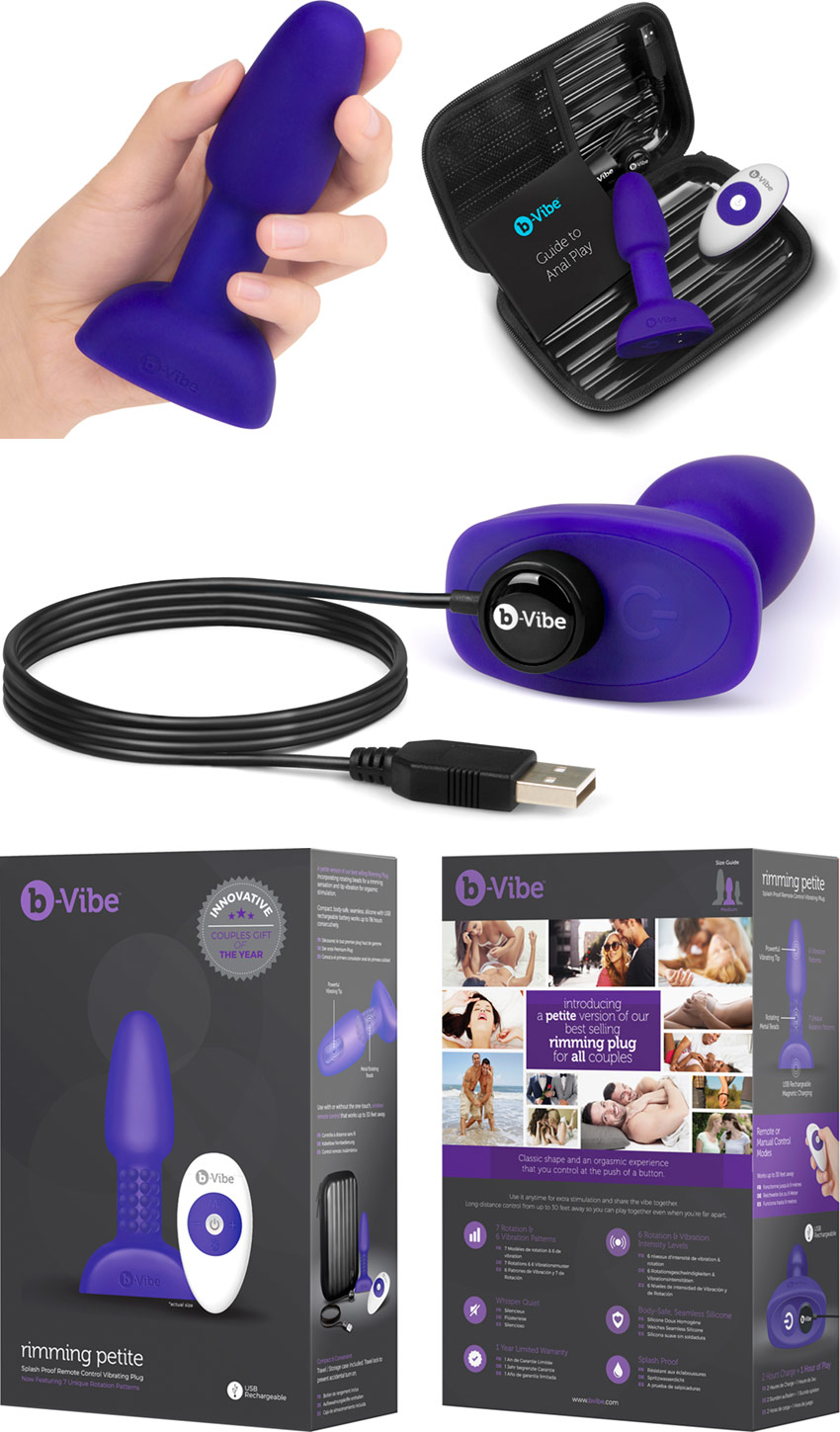 b-Vibe Rimming Petite remote controlled butt plug with beads - Purple
