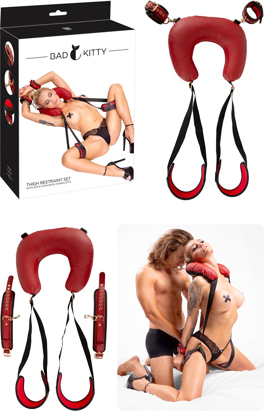 Set de contrainte cuisses & nuque Bad Kitty Thigh Restraint - Rouge/Noir