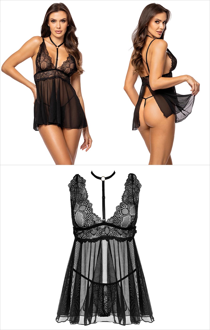 Beauty Night Milana Babydoll & String - Schwarz