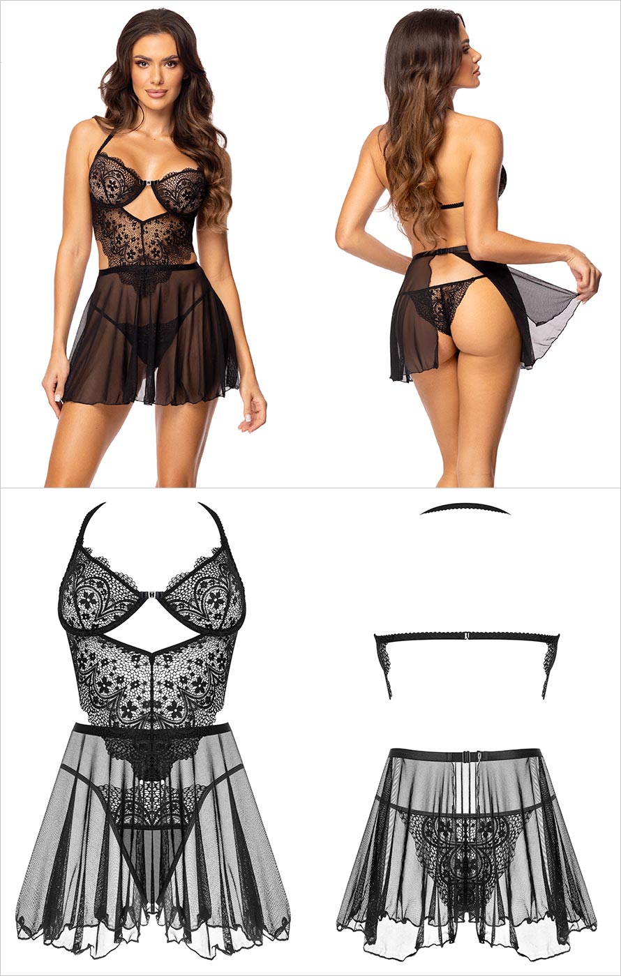 Beauty Night Dark Mirage Chemise & String - Schwarz