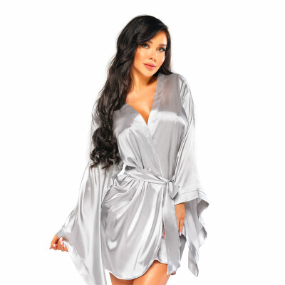 Beauty Night Samira | Peignoir sexy en tissu satiné | Avec ceinture