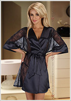 Beauty Night Stephanie Dressing Gown & Thong - Black (S/M)