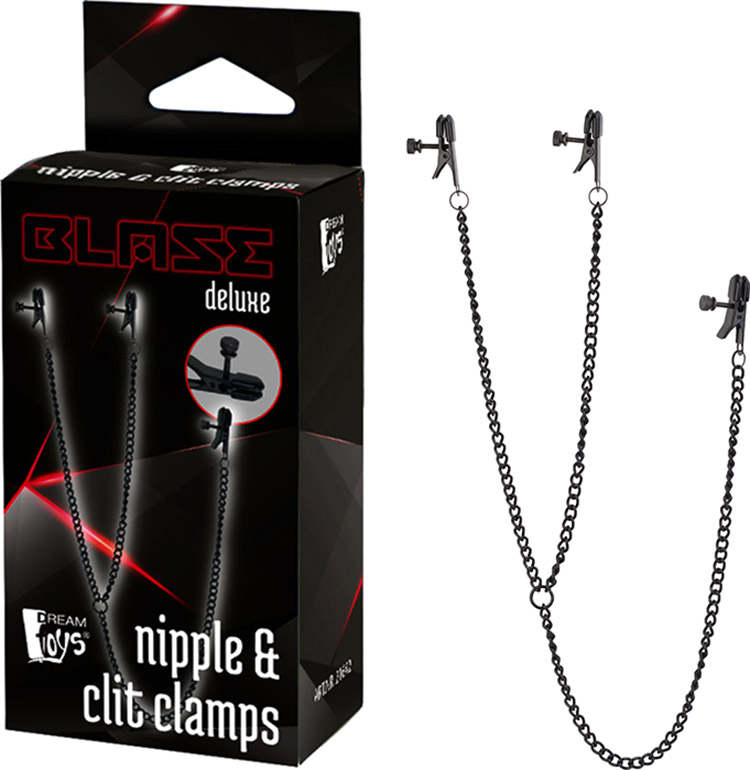 Blaze Deluxe nipple & clitoris clamps with little chains - Black