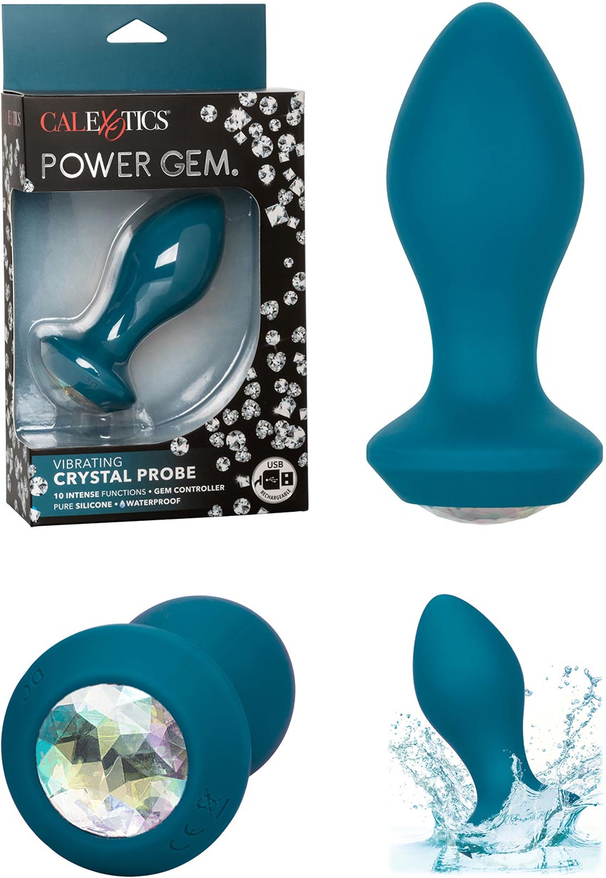 Plug anal vibrant CalExotics Power Gem Crystal Probe - Bleu pétrole