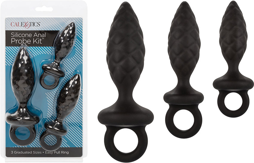 CalExotics Silicone Anal Probe Kit set of butt plugs - Black (3 butt plugs)