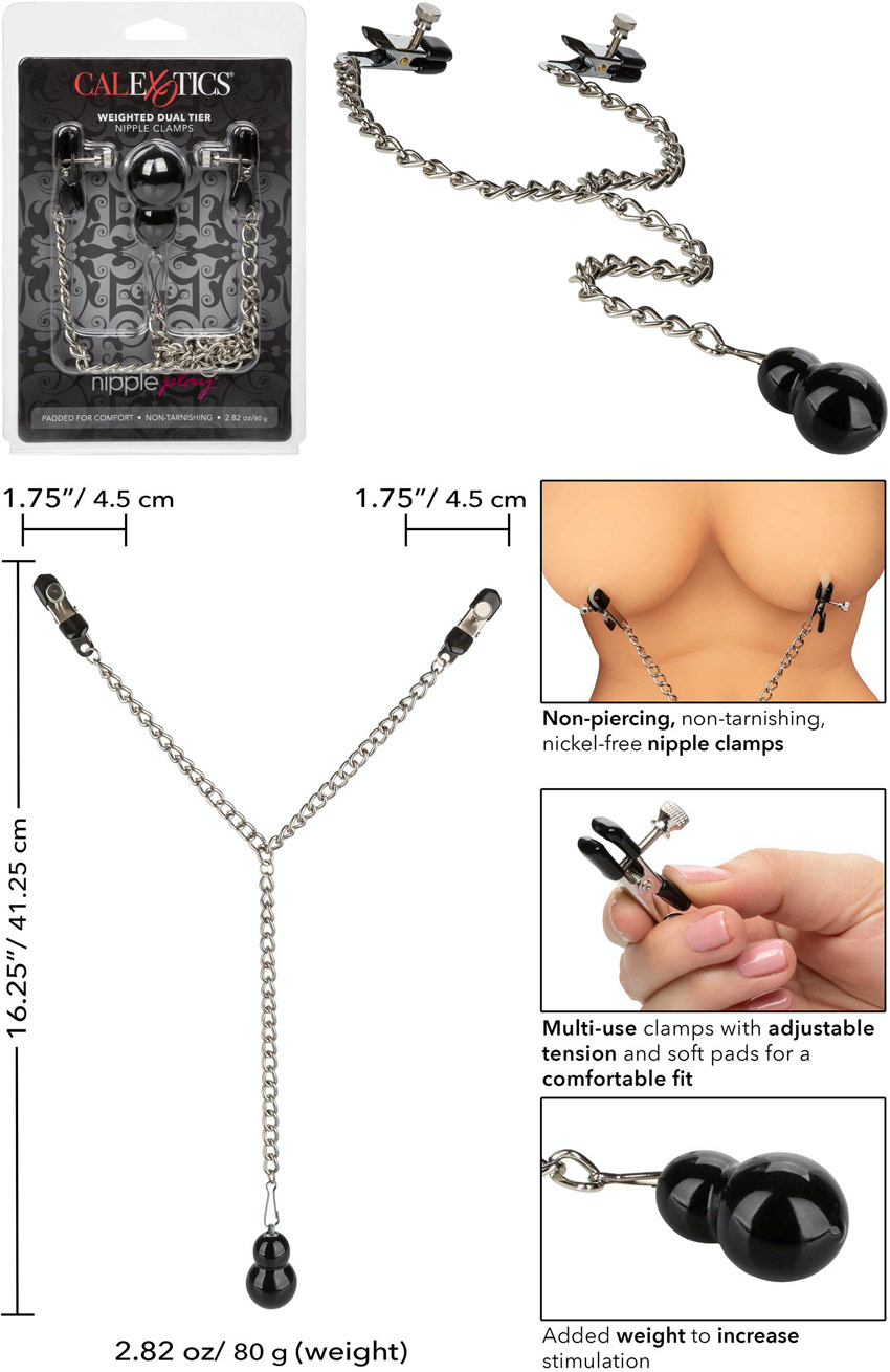 CalExotics NipplePlay connected and weighted nipple clamps