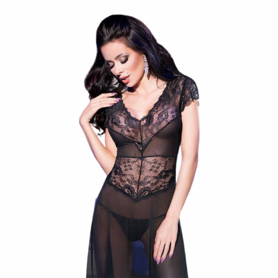 Chilirose 4167 | Long déshabillé en voile et dentelle florale