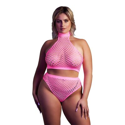 Ouch! Glow in the Dark | Set rose fluo avec top & culotte taille haute