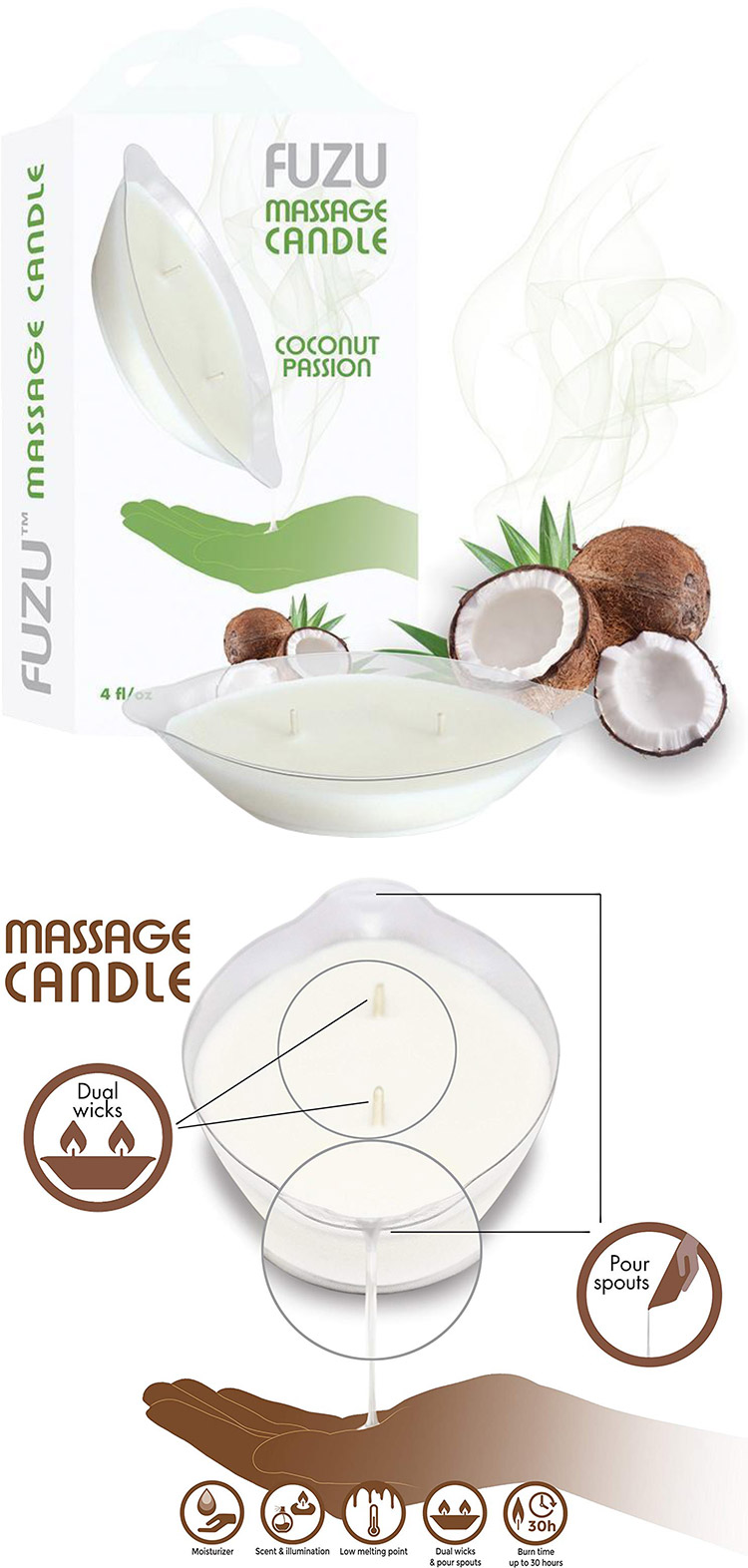 Bougie de Massage DeeVa Fuzu - Coconut Passion