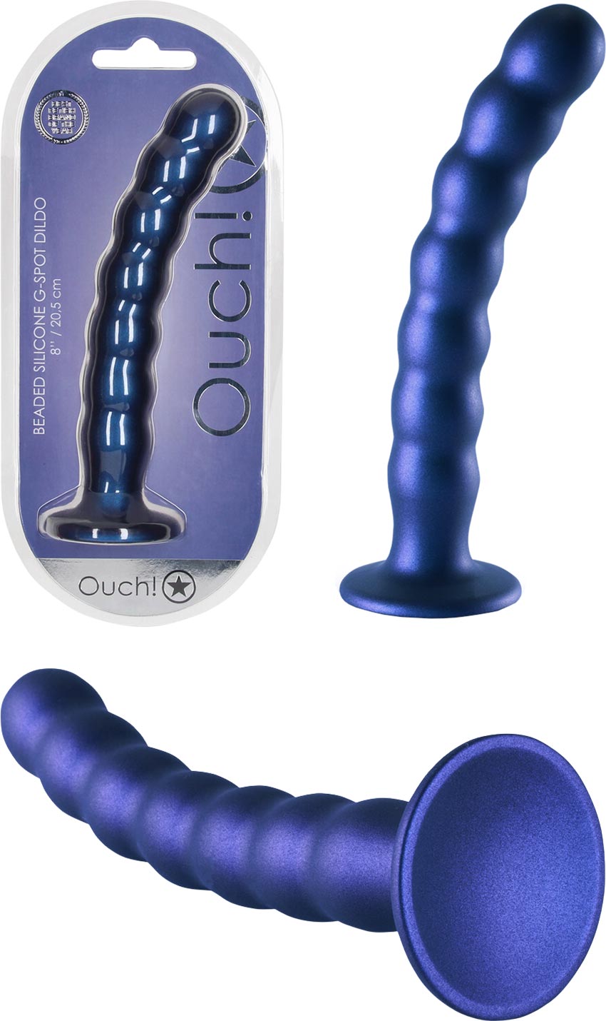 Ouch! Beaded G-Spot Dildo aus Silikon - 19 cm - Blau