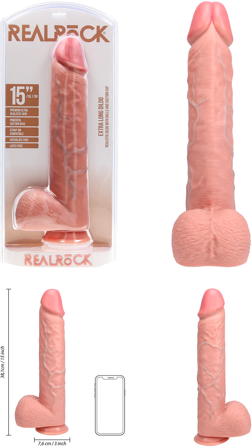 Dildo réaliste avec testicules et ventouse RealRock - 32.5 cm - Beige