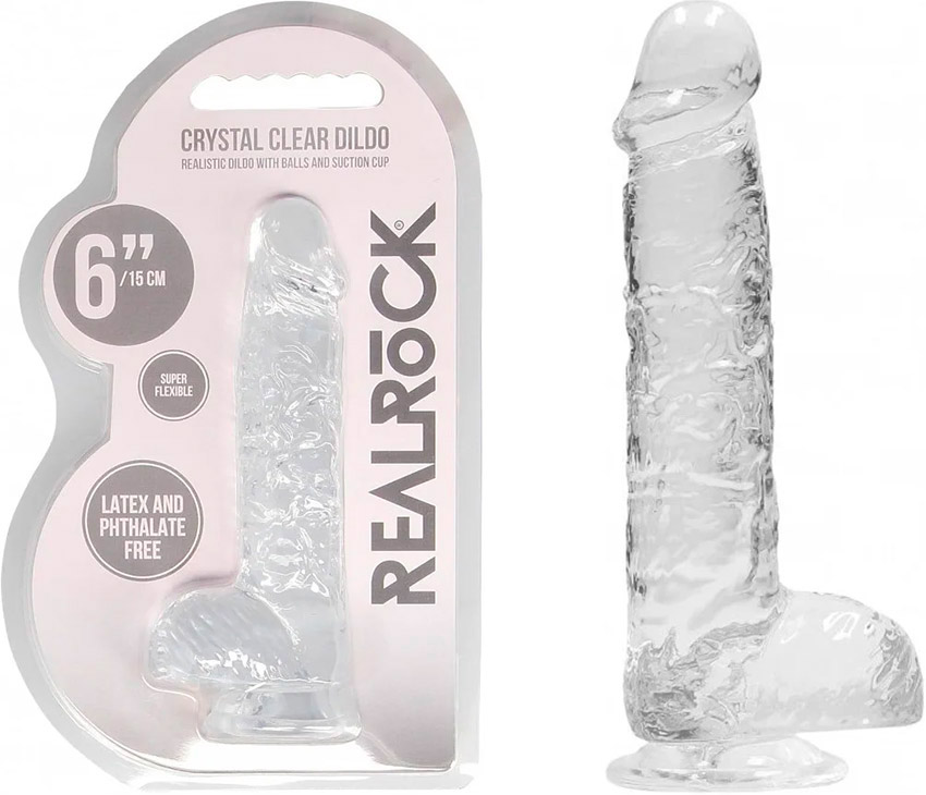 RealRock Crystal Clear Dildo mit Hoden und Saugfuss - 12 cm - Transparent
