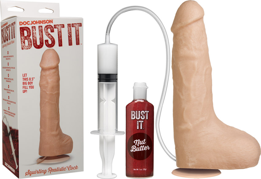 Doc Johnson Bust It Squirting Realistic Cock - 15 cm - Beige