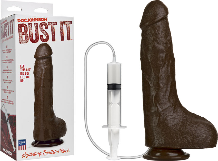 Doc Johnson Bust It Squirting Realistic Cock - 15 cm - Black