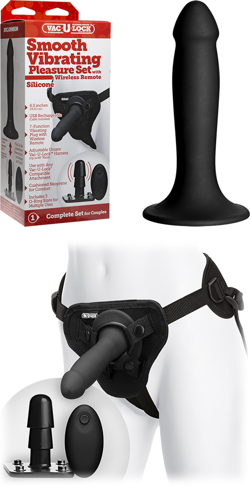 Doc Johnson Smooth vibrating & remote-controlled strap-on dildo