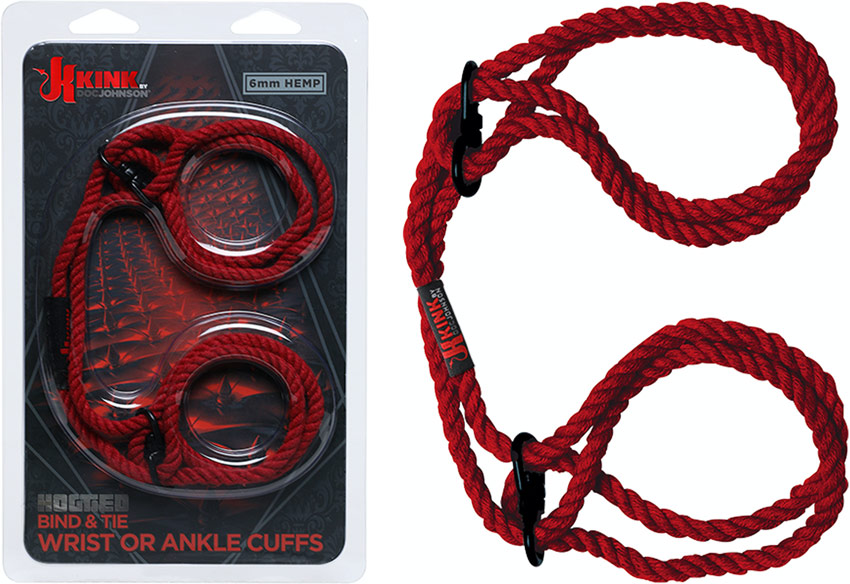 Kink Hogtied handcuffs for wrists & ankles in hemp - Red