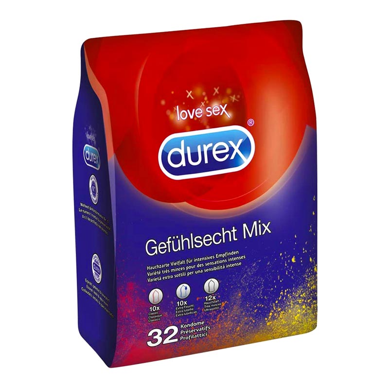 Durex Gefühlsecht Mix | Packung mit 32 Kondomen in 3 verschiedenen Sorten Durex Gefühlsecht Mix | Packung mit 32 Kondomen in 3 verschiedenen Sorten