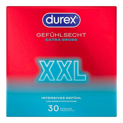 Durex Gefühlsecht Extra Gross | Dünne und gross Kondome | 30 Kondome