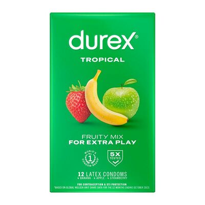 Durex Tropical | Pack de 12 préservatifs colorés et aromatisés Durex Tropical | Pack de 12 préservatifs colorés et aromatisés
