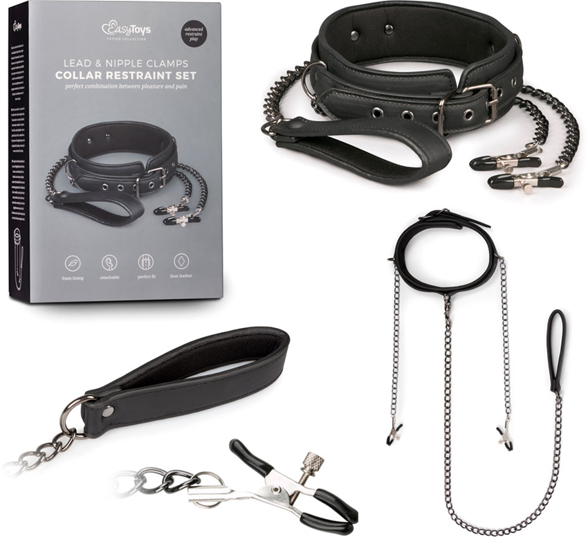 EasyToys BDSM Kit (Halsband, Leine und Nippelklemmen)