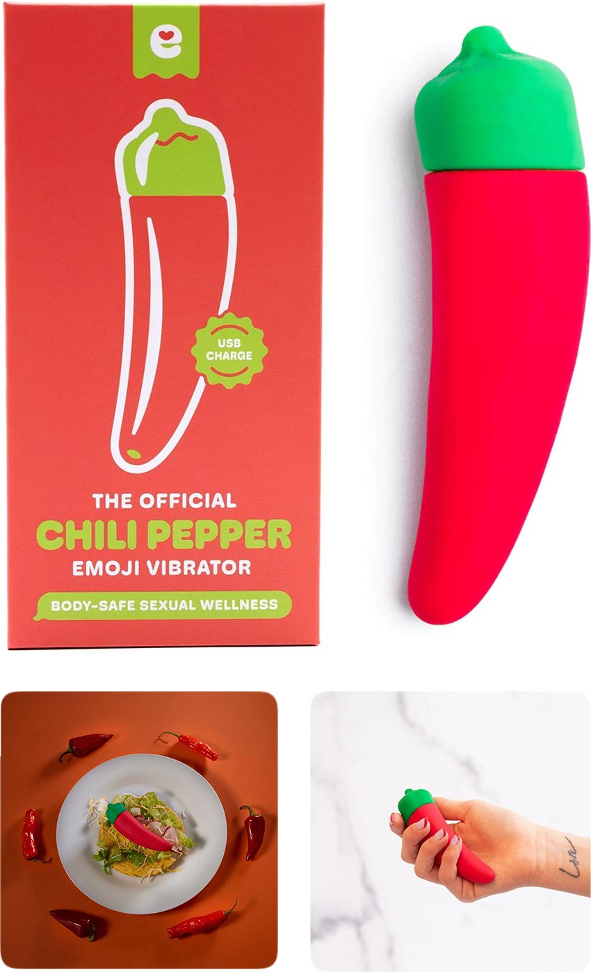 Mini-vibromasseur rechargeable Emojibator Chili Pepper (Piment)