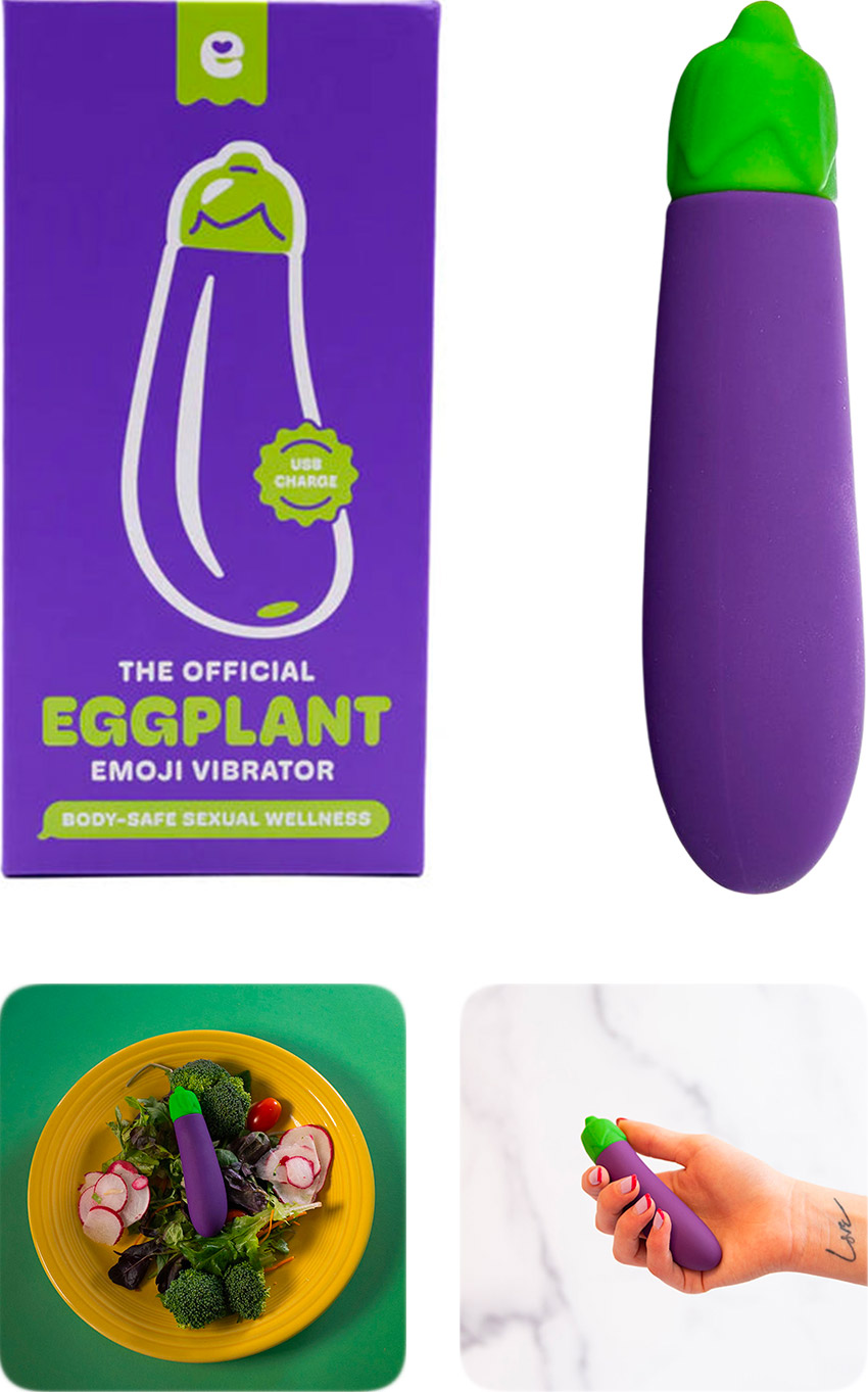 Aufladbarer Mini-Vibromasseur Emojibator Eggplant (Aubergine)