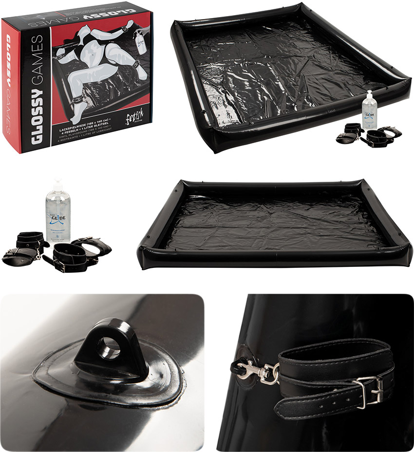 Glossy Games protective sheet with inflatable edges & 4 BDSM restraints
