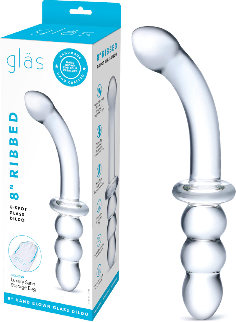 Gläs Ribbed G-Spot double dildo in glass