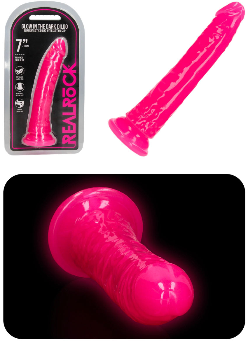 RealRock Glow in the Dark | Dildo with suction cup | 18 cm | Pink