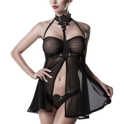 Grey Velvet 20024 | Babydoll en tulle semi transparent avec culotte