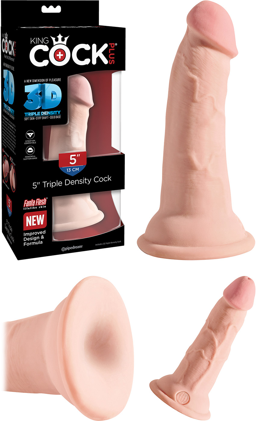 Dildo réaliste King Cock Plus 3D - 13 cm - Beige