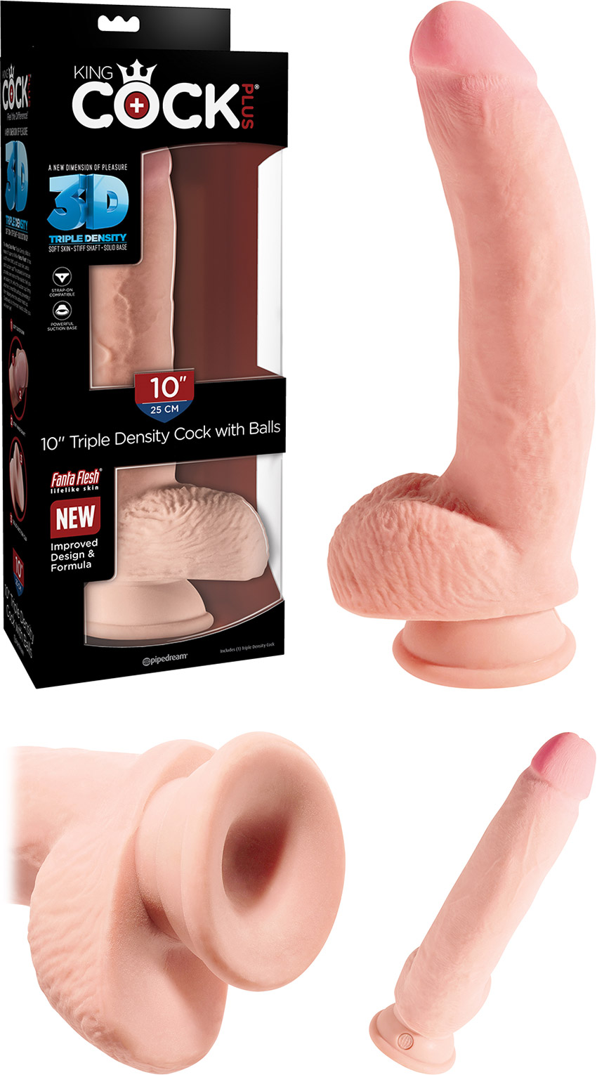Dildo réaliste King Cock Plus 3D avec testicules - 18.5 cm - Beige