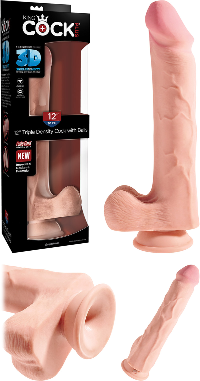 Dildo realistico King Cock Plus 3D con testicoli - 27 cm - Beige