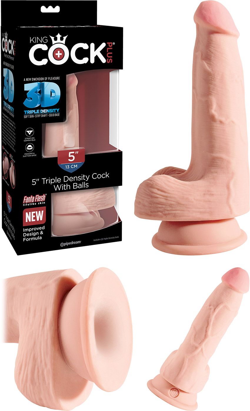 Dildo réaliste King Cock Plus 3D avec testicules - 13 cm - Beige