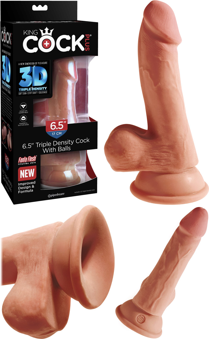 Dildo realistico King Cock Plus 3D con testicoli - 15 cm - Marrone chiaro