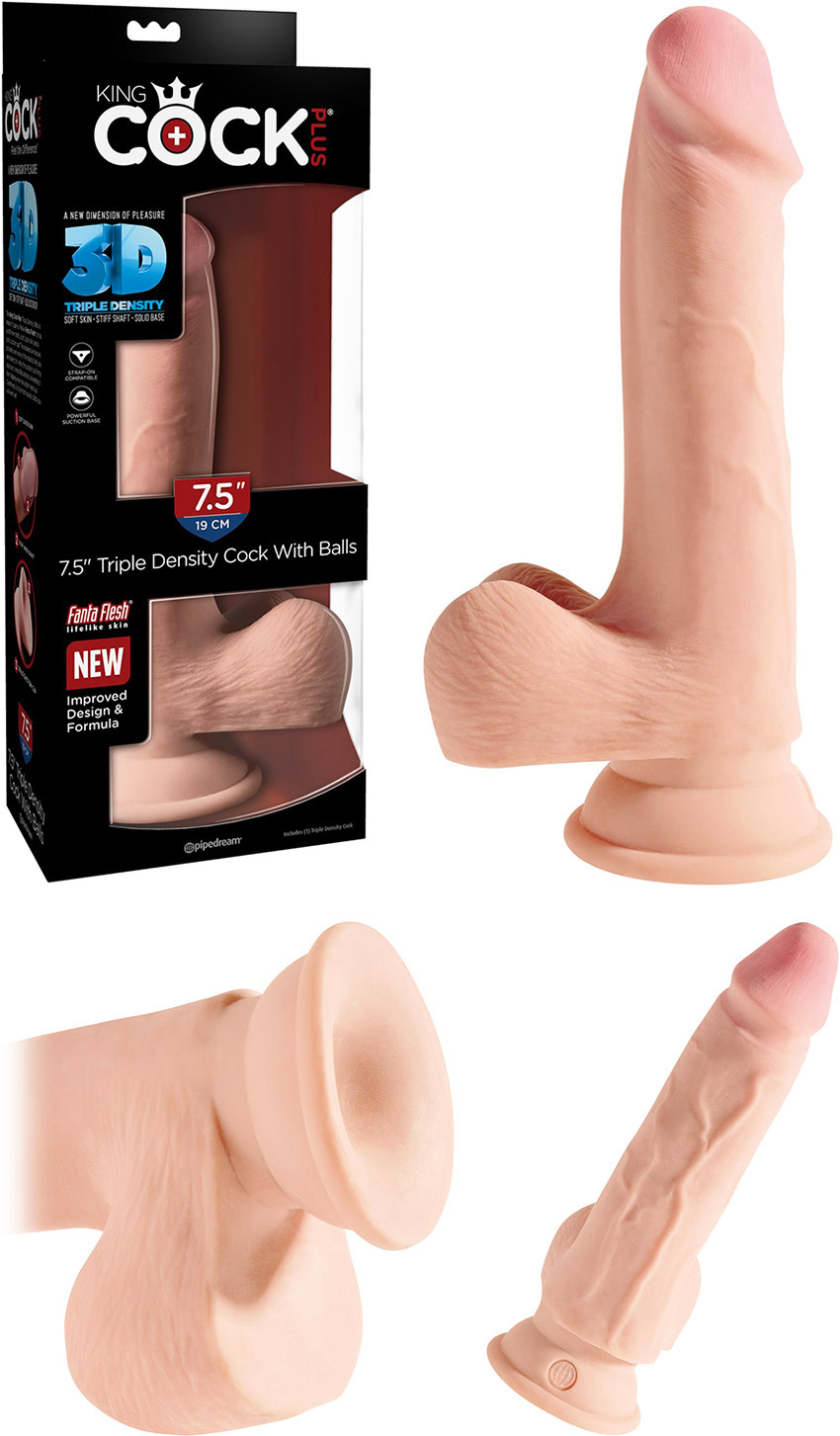 Dildo réaliste King Cock Plus 3D avec testicules - 17 cm - Beige