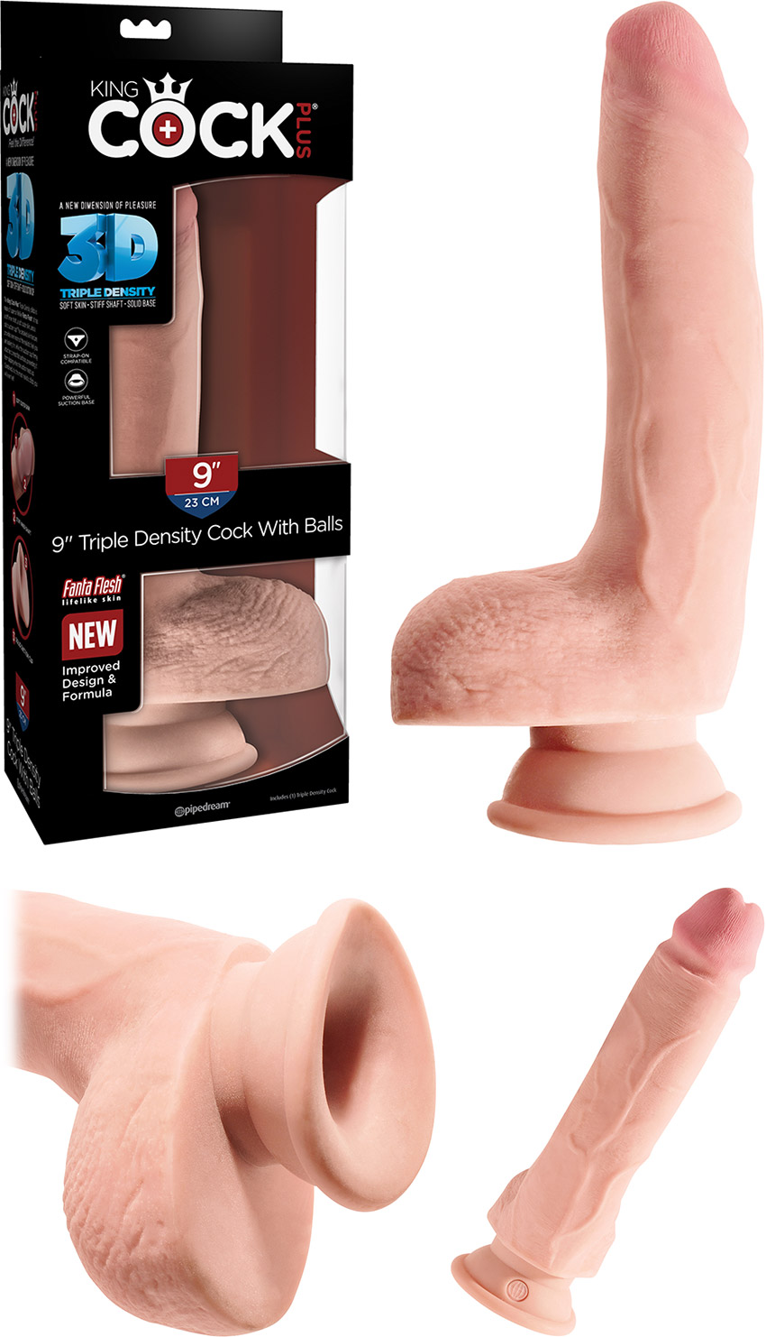 Dildo réaliste King Cock Plus 3D avec testicules - 17.5 cm - Beige