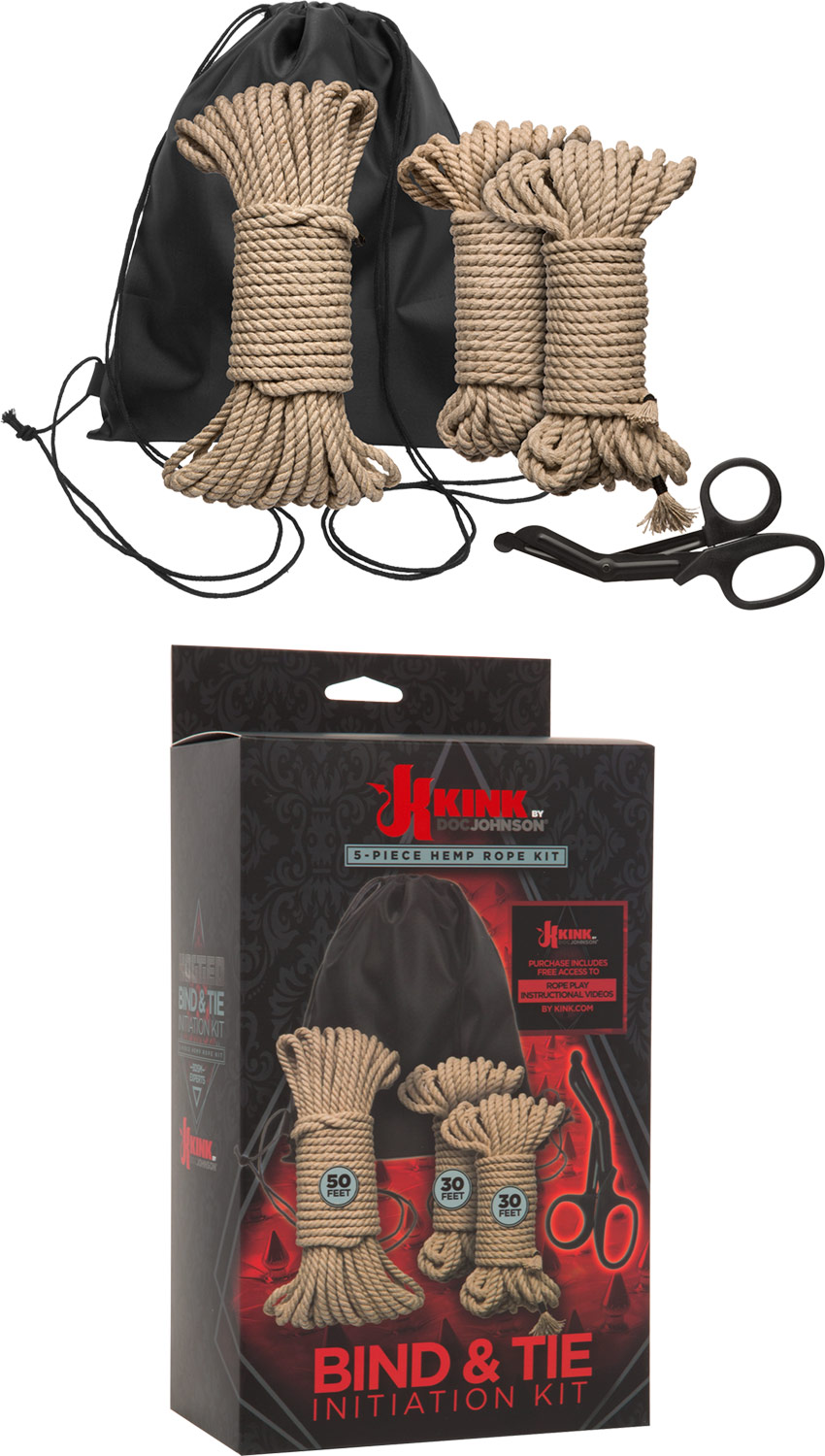 Doc Johnson Kink Bind & Tie BDSM starter kit (ropes and scissors)