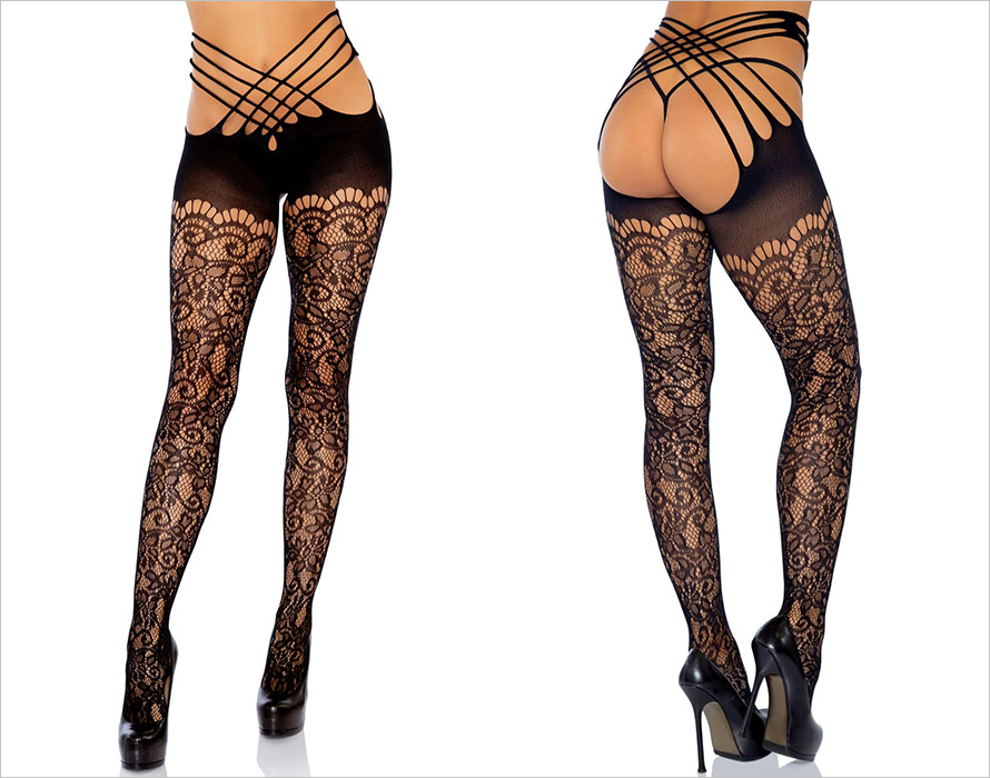 Leg Avenue 9915 Strumpfhose mit offenem Schritt - Schwarz