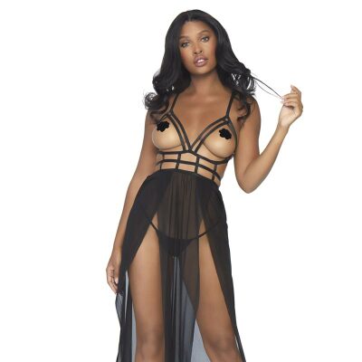 Leg Avenue Strap Cage | Body aus Bändern verbunden einem langen Rock