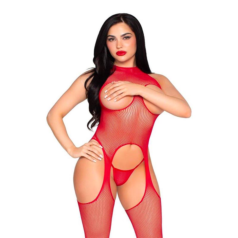 Leg Avenue 89374 | Bodystocking ouvert en résille rouge Leg Avenue 89374 | Bodystocking ouvert en résille rouge