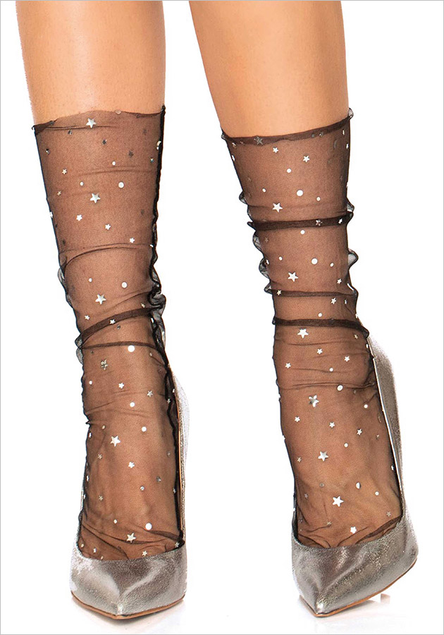 Leg Avenue Stars & Moon Socken - Schwarz & Silber