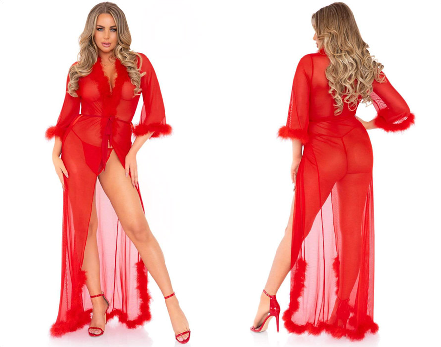 Leg Avenue Marabou Dressing gown & Thong - Red (S/L)