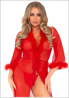Leg Avenue Vestaglia & Perizoma Marabou - Rosso (S/L)