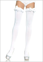 Leg Avenue Opaque Thigh Highs with Ruffle Trim - White (S/M)